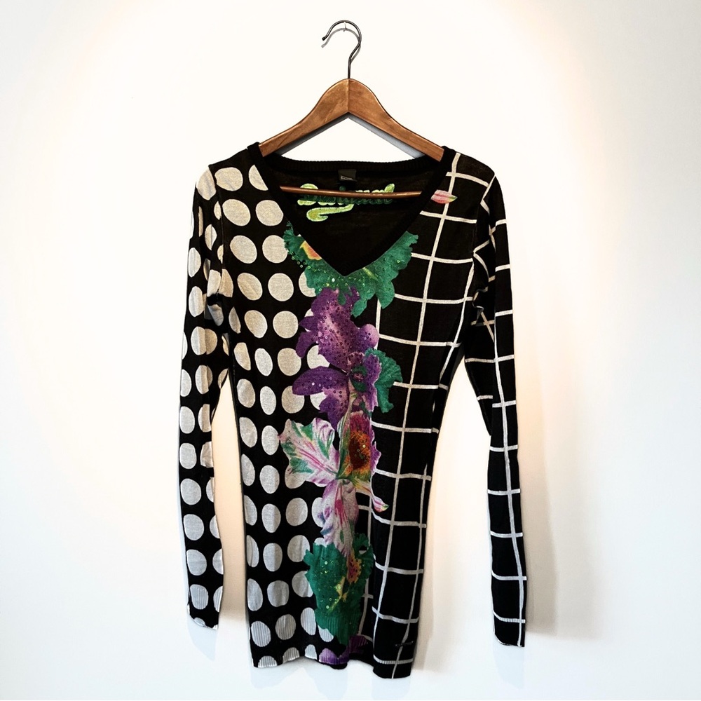 Desigual Black and Purple Long Sleeve Sequin Sweater